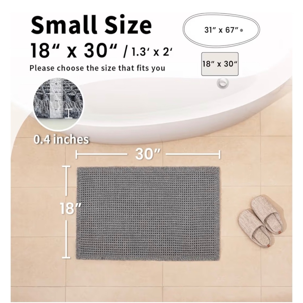 Waffle Bath Mat - 18'' x 30'', Dark Grey - Picture 2 of 10